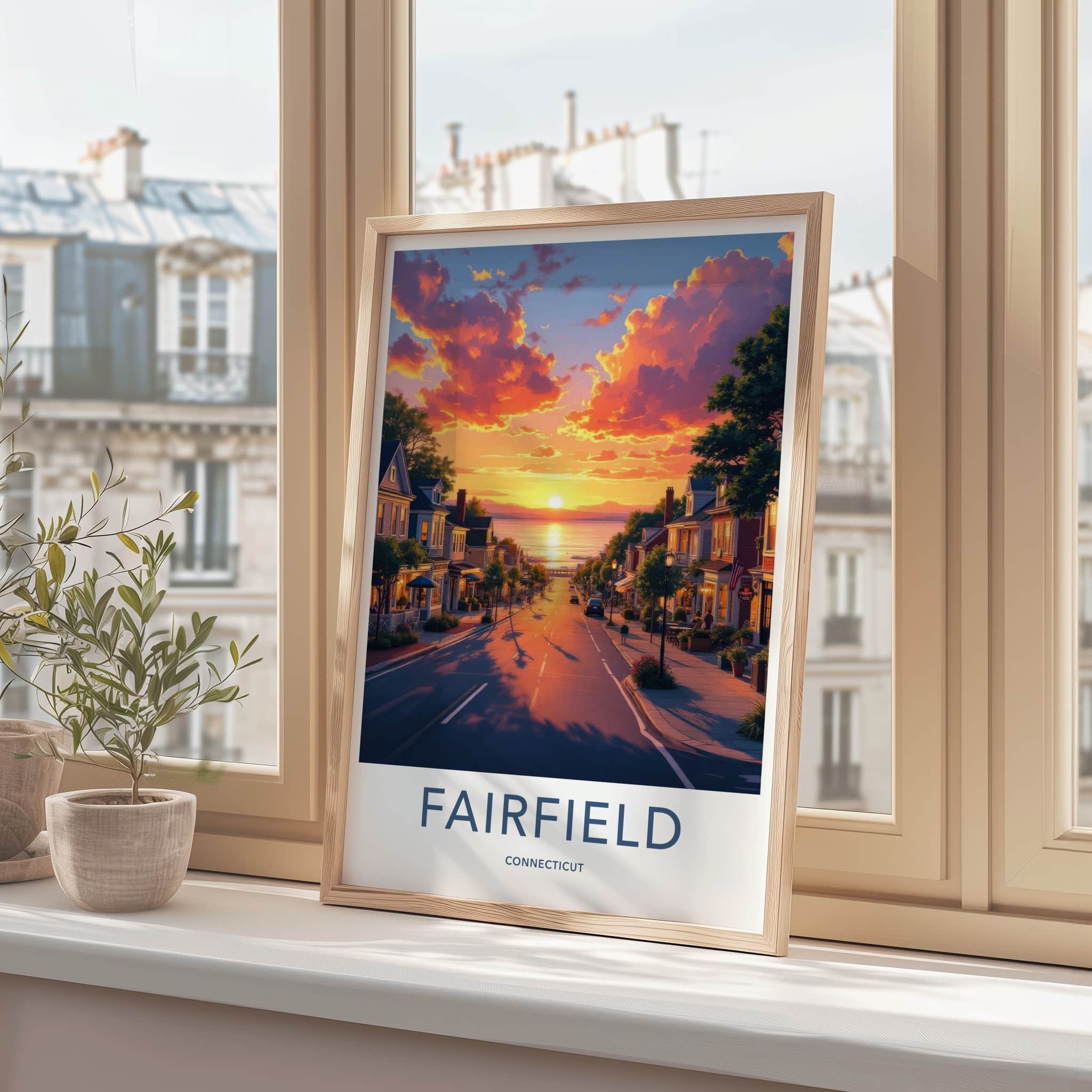 Fairfield Poster - Connecticut Travel Art - Vibrant Sunset Town Home Decor