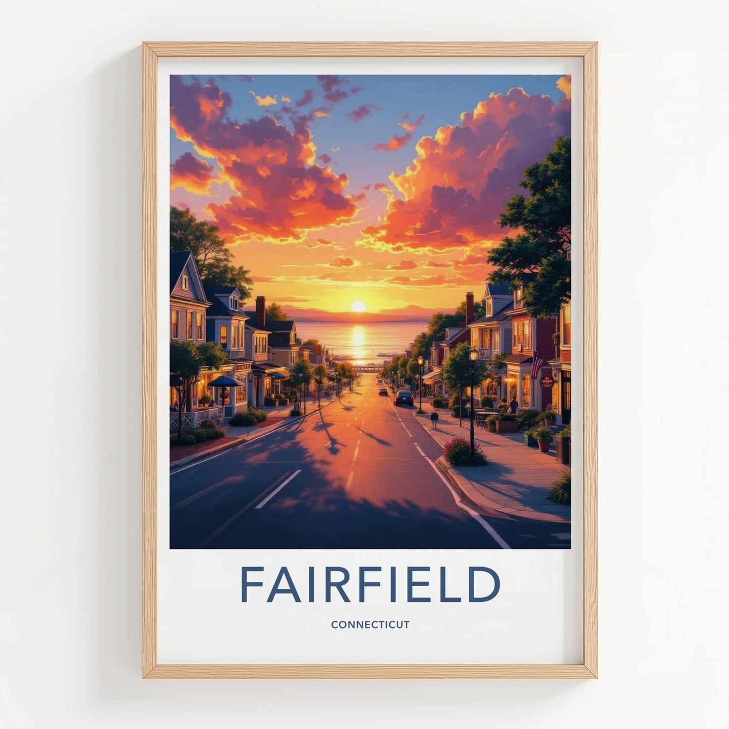 Fairfield Poster - Connecticut Travel Art - Vibrant Sunset Town Home Decor