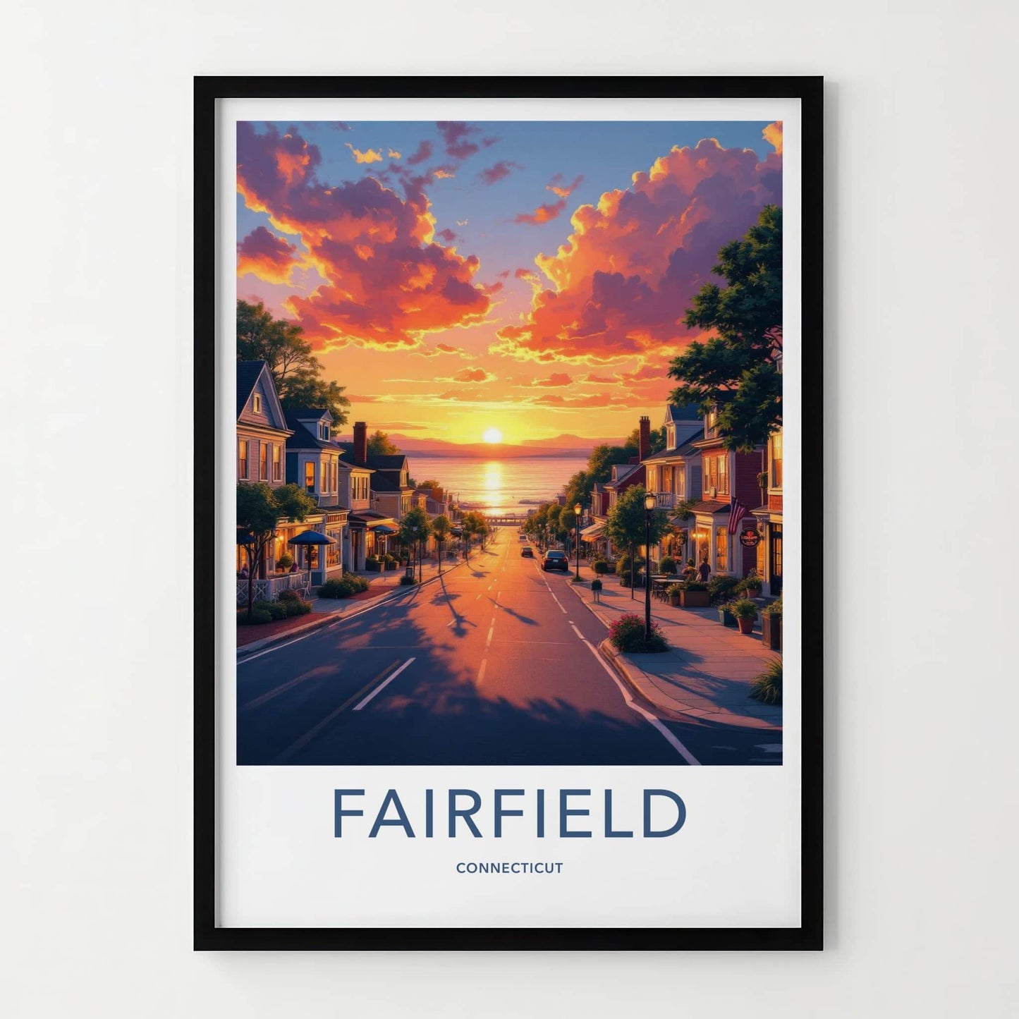 Fairfield Poster - Connecticut Travel Art - Vibrant Sunset Town Home Decor