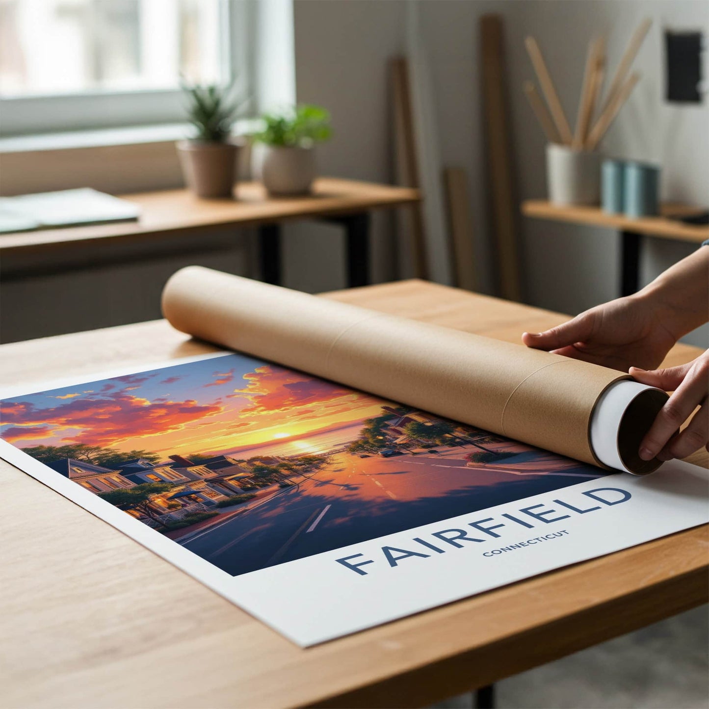 Fairfield Poster - Connecticut Travel Art - Vibrant Sunset Town Home Decor