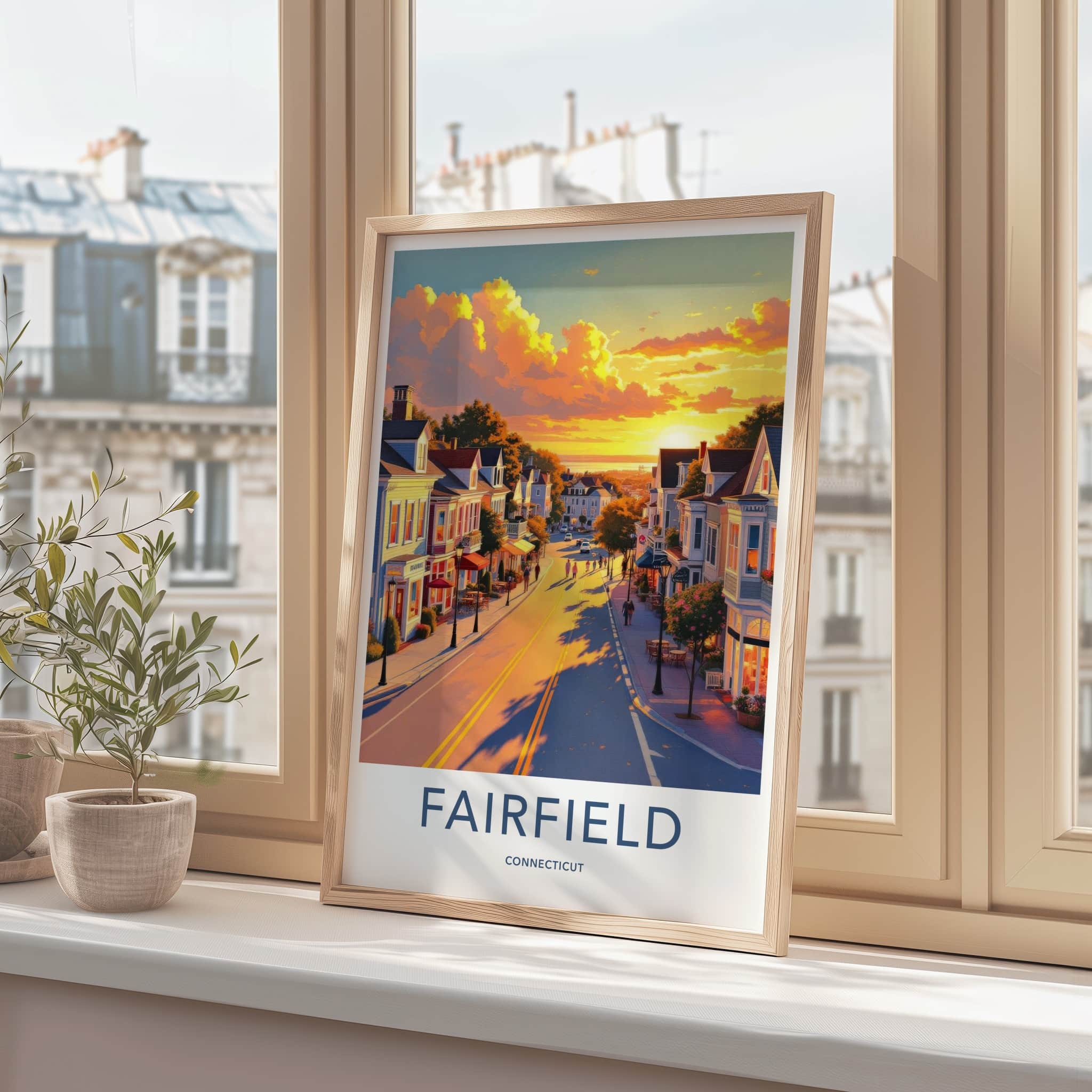 Fairfield Poster - Connecticut Wall Art - Golden Hour Street Home Decor