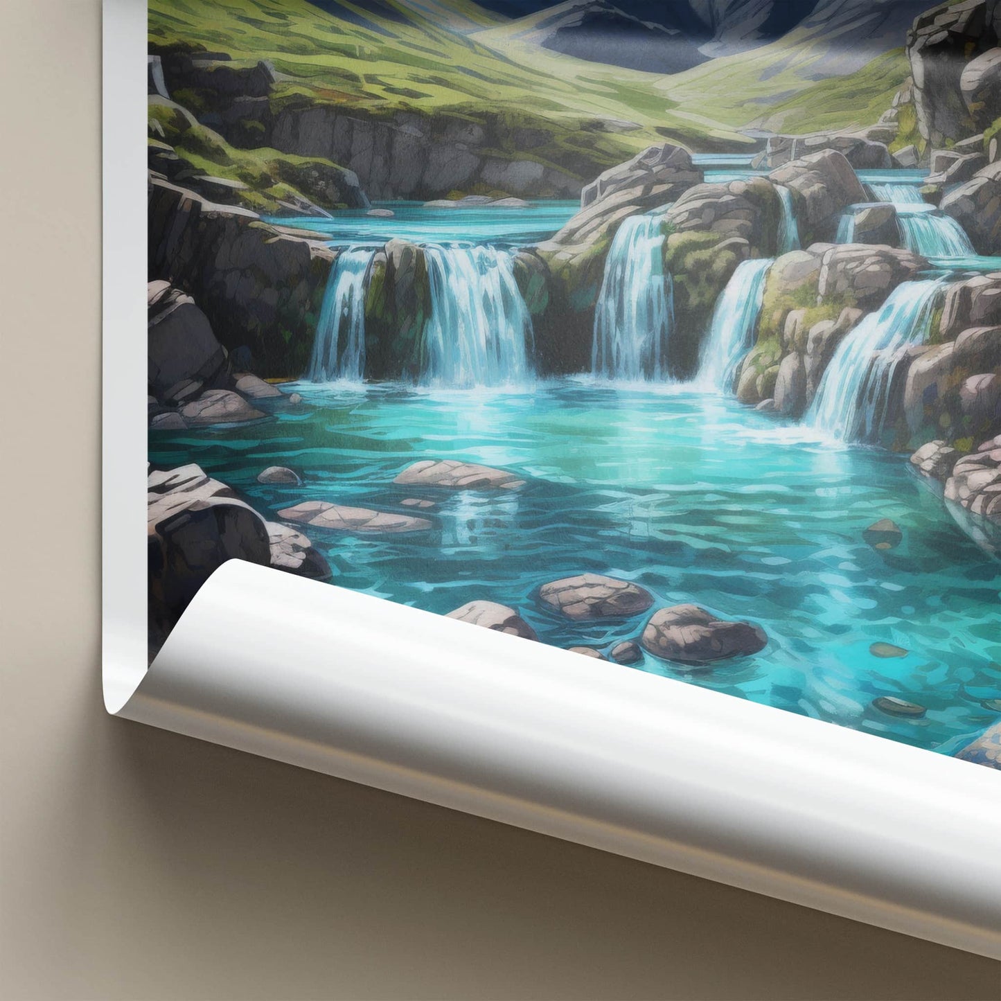 Fairy Pools Poster - Scotland Travel Art - Cascading Waterfalls Pools Home Decor