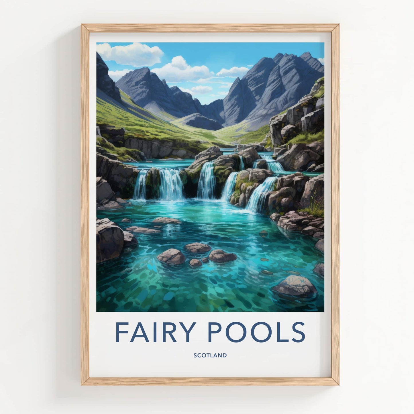 Fairy Pools Poster - Scotland Travel Art - Cascading Waterfalls Pools Home Decor