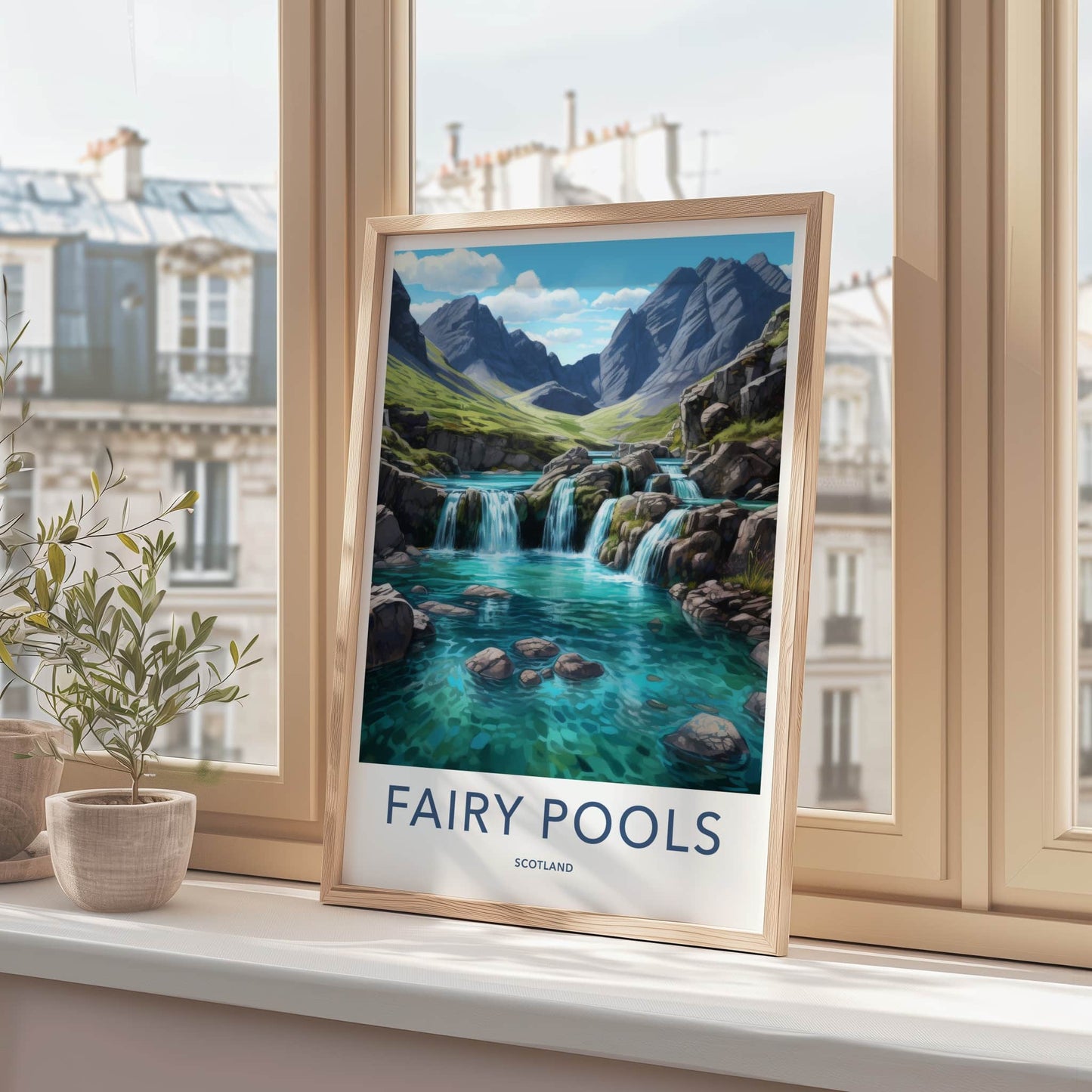 Fairy Pools Poster - Scotland Travel Art - Cascading Waterfalls Pools Home Decor