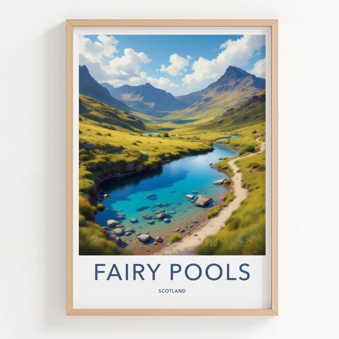 Fairy Pools Poster - Scotland Travel Art - Serene Mountain Valley Home Decor