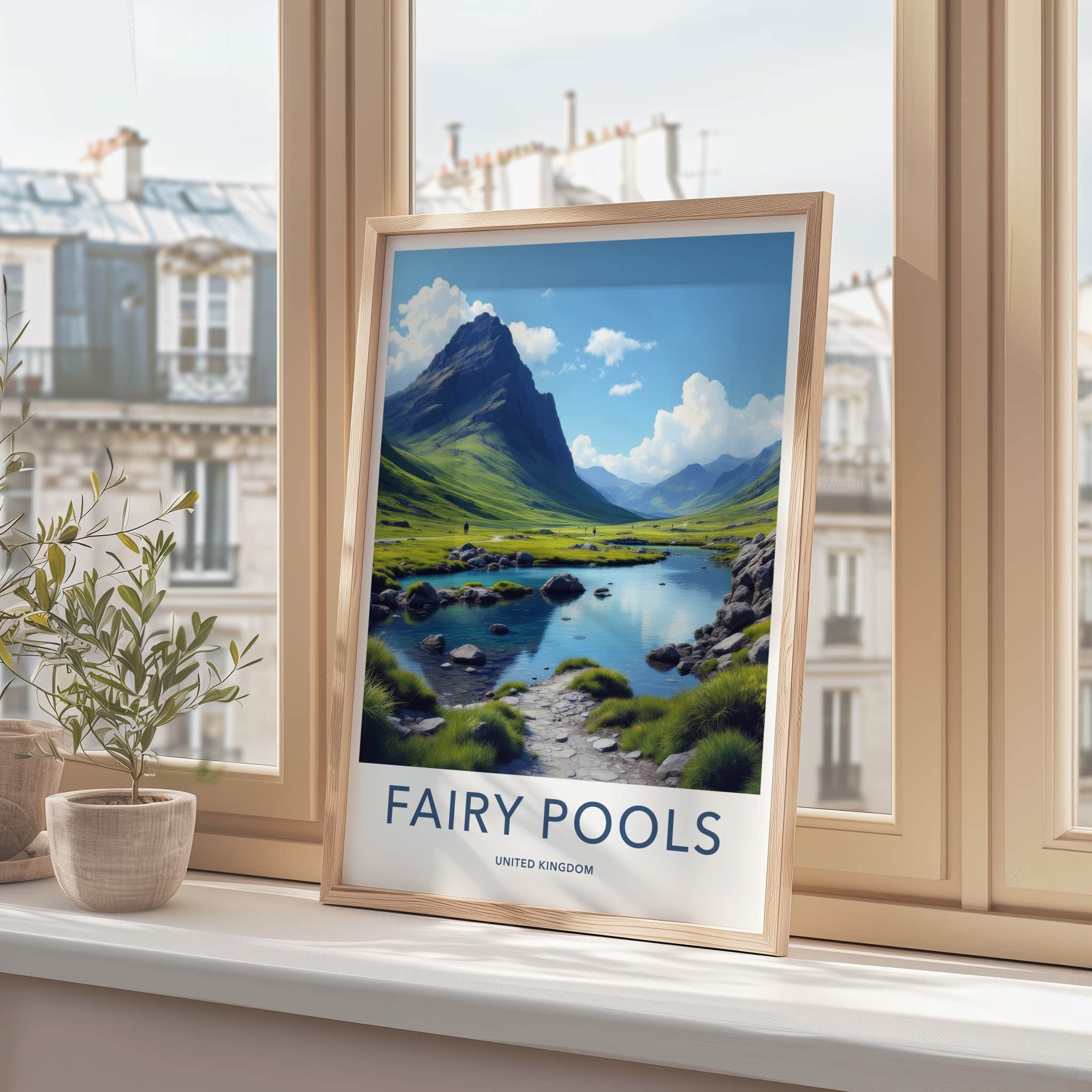 Fairy Pools Poster - United Kingdom Travel Art - Lush Mountain Valley Wall Decor
