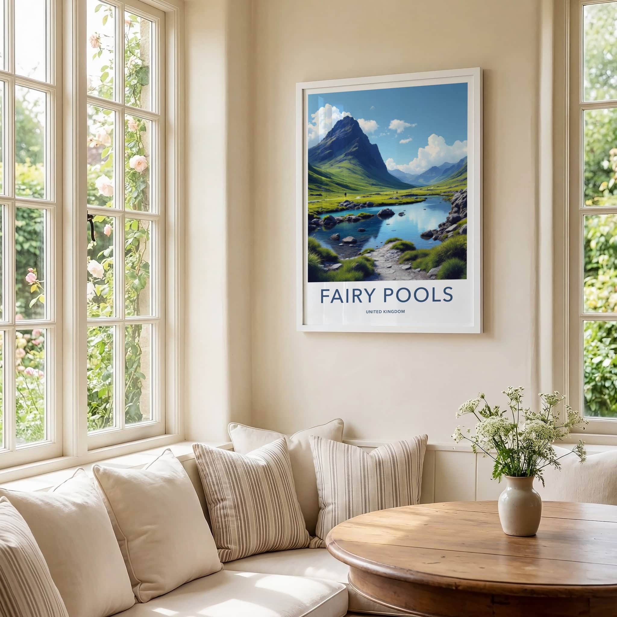 Fairy Pools Poster - United Kingdom Travel Art - Lush Mountain Valley Wall Decor