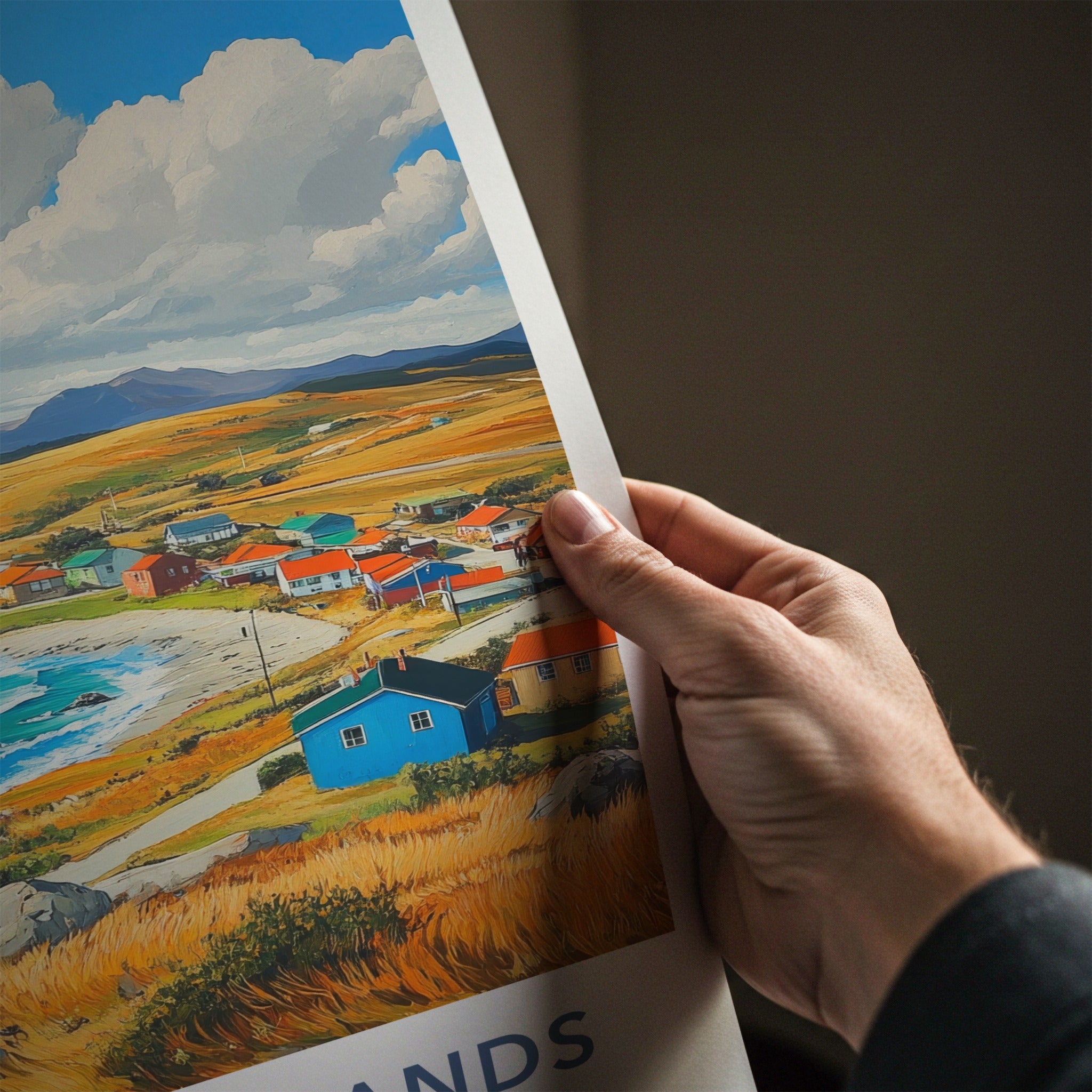 Falkland Islands Poster - Falkland Islands Travel Art - Vibrant coastal village Home Decor