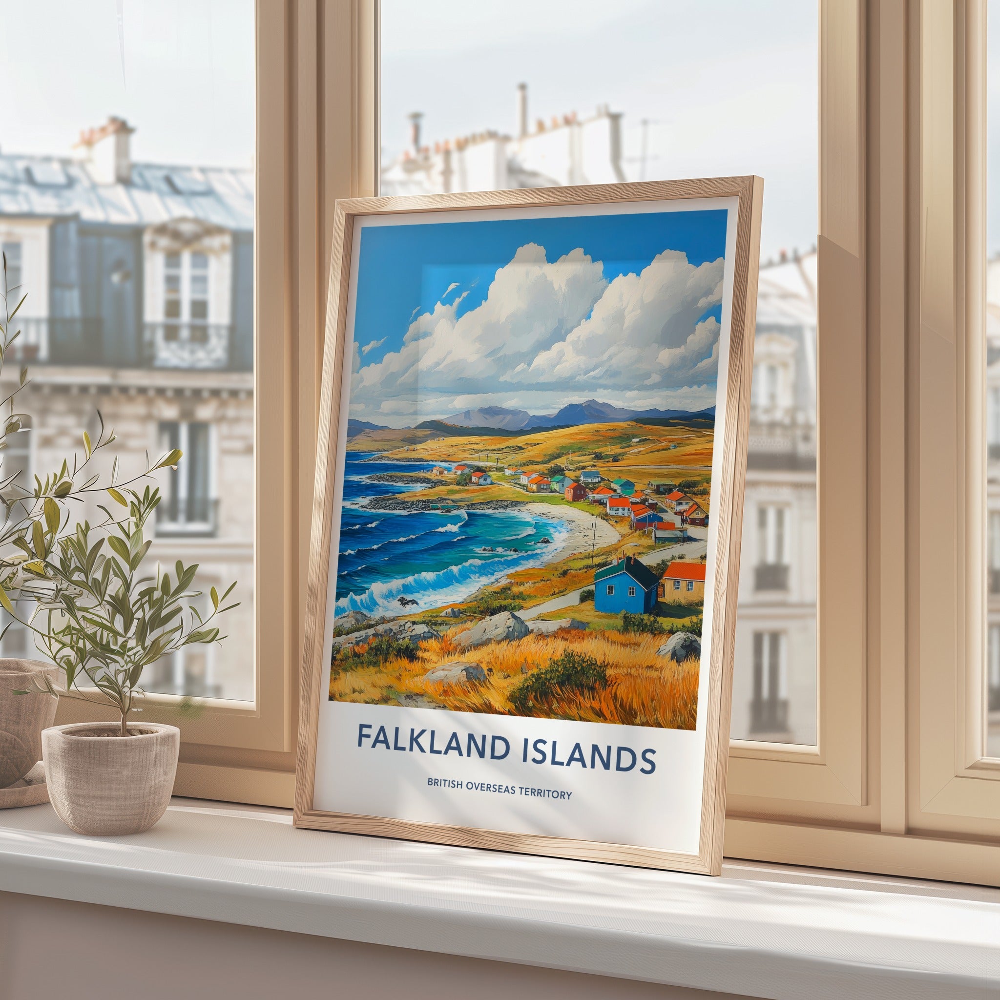 Falkland Islands Poster - Falkland Islands Travel Art - Vibrant coastal village Home Decor