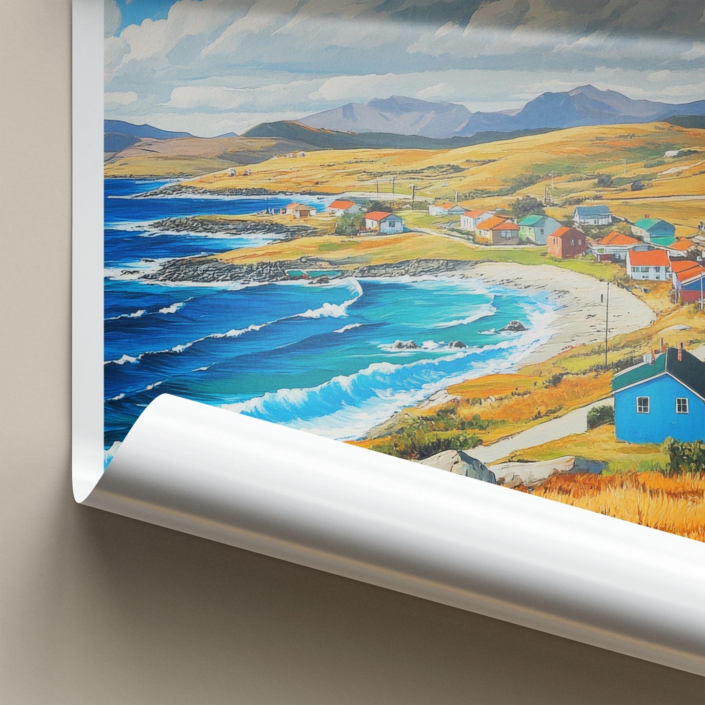 Falkland Islands Poster - Falkland Islands Travel Art - Vibrant coastal village Home Decor