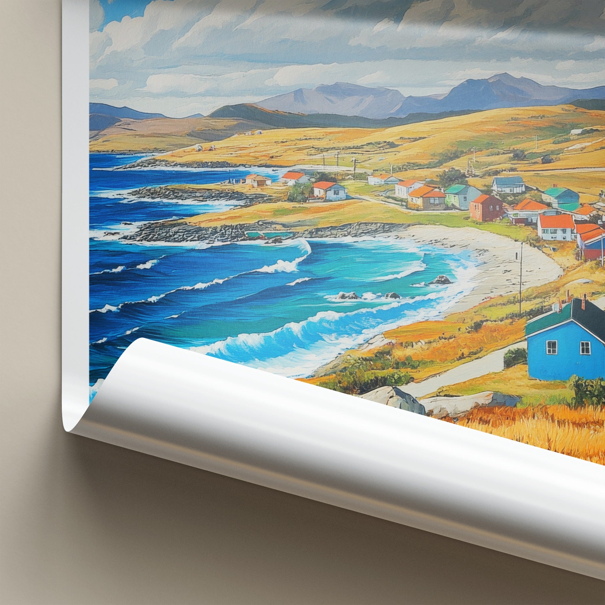 Falkland Islands Poster - Falkland Islands Travel Art - Vibrant coastal village Home Decor