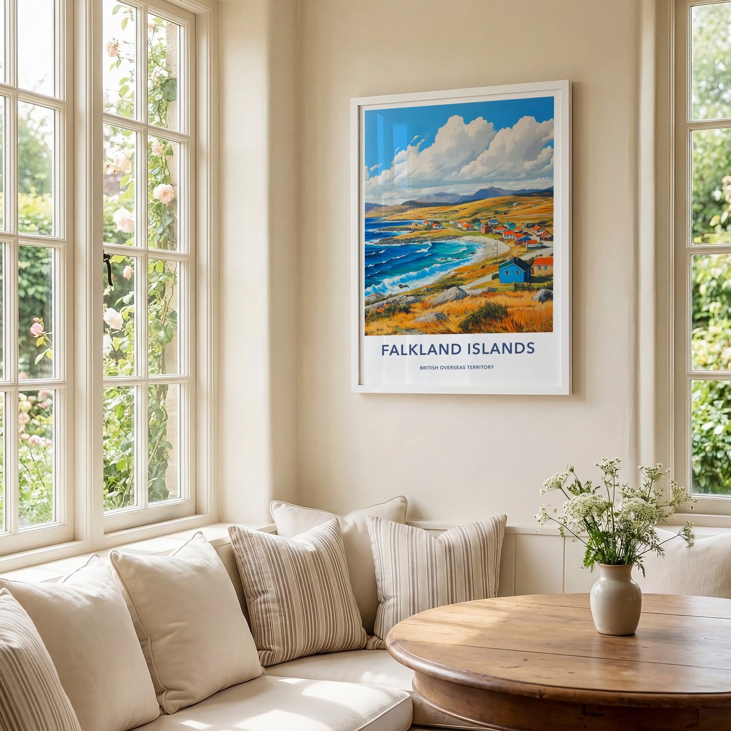 Falkland Islands Poster - Falkland Islands Travel Art - Vibrant coastal village Home Decor