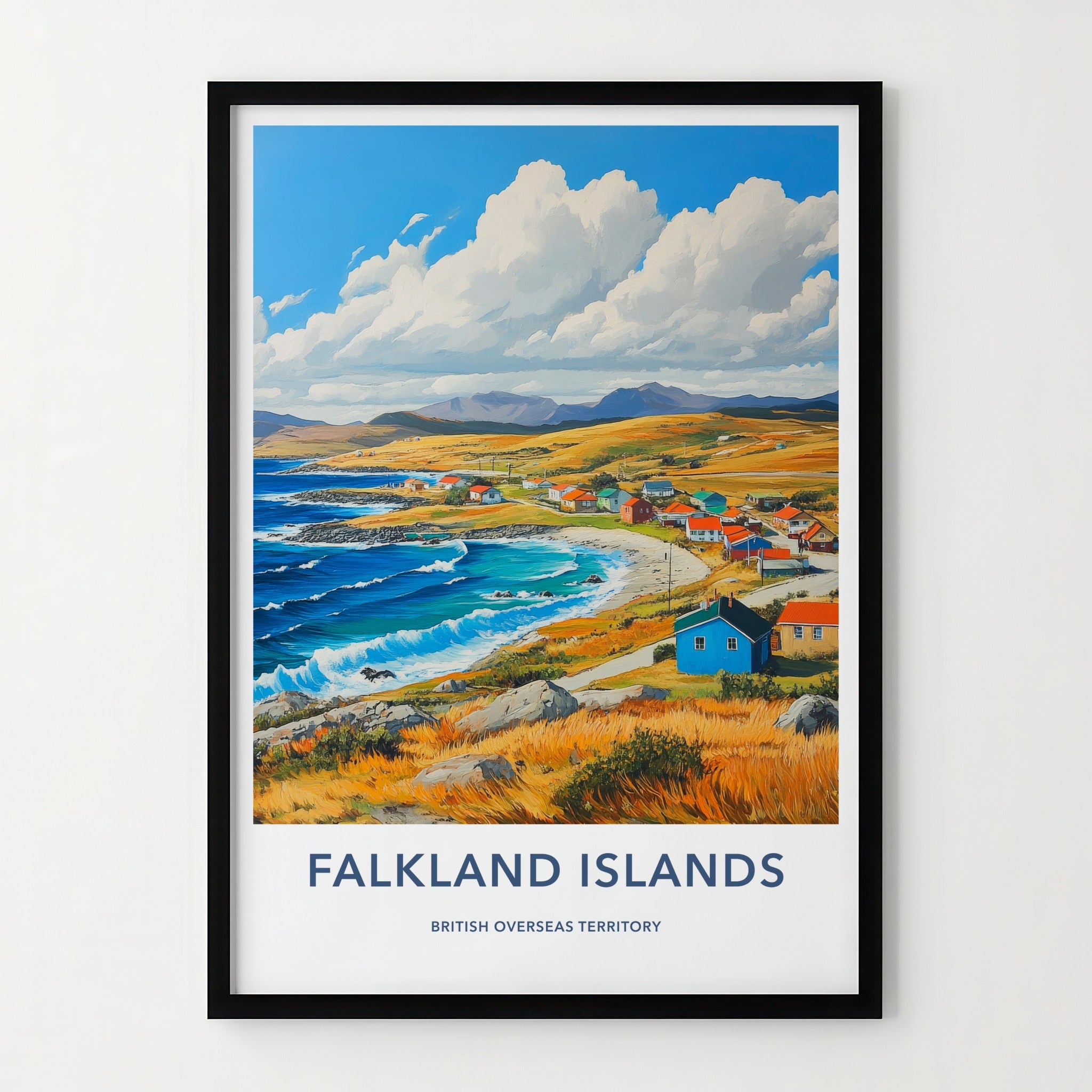 Falkland Islands Poster - Falkland Islands Travel Art - Vibrant coastal village Home Decor