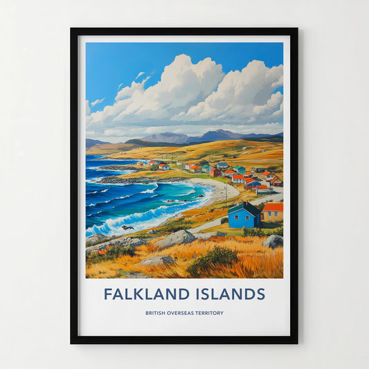 Falkland Islands Poster - Falkland Islands Travel Art - Vibrant coastal village Home Decor