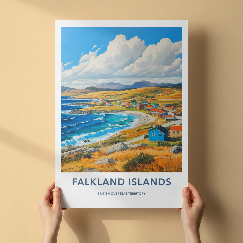 Falkland Islands Poster - Falkland Islands Travel Art - Vibrant coastal village Home Decor