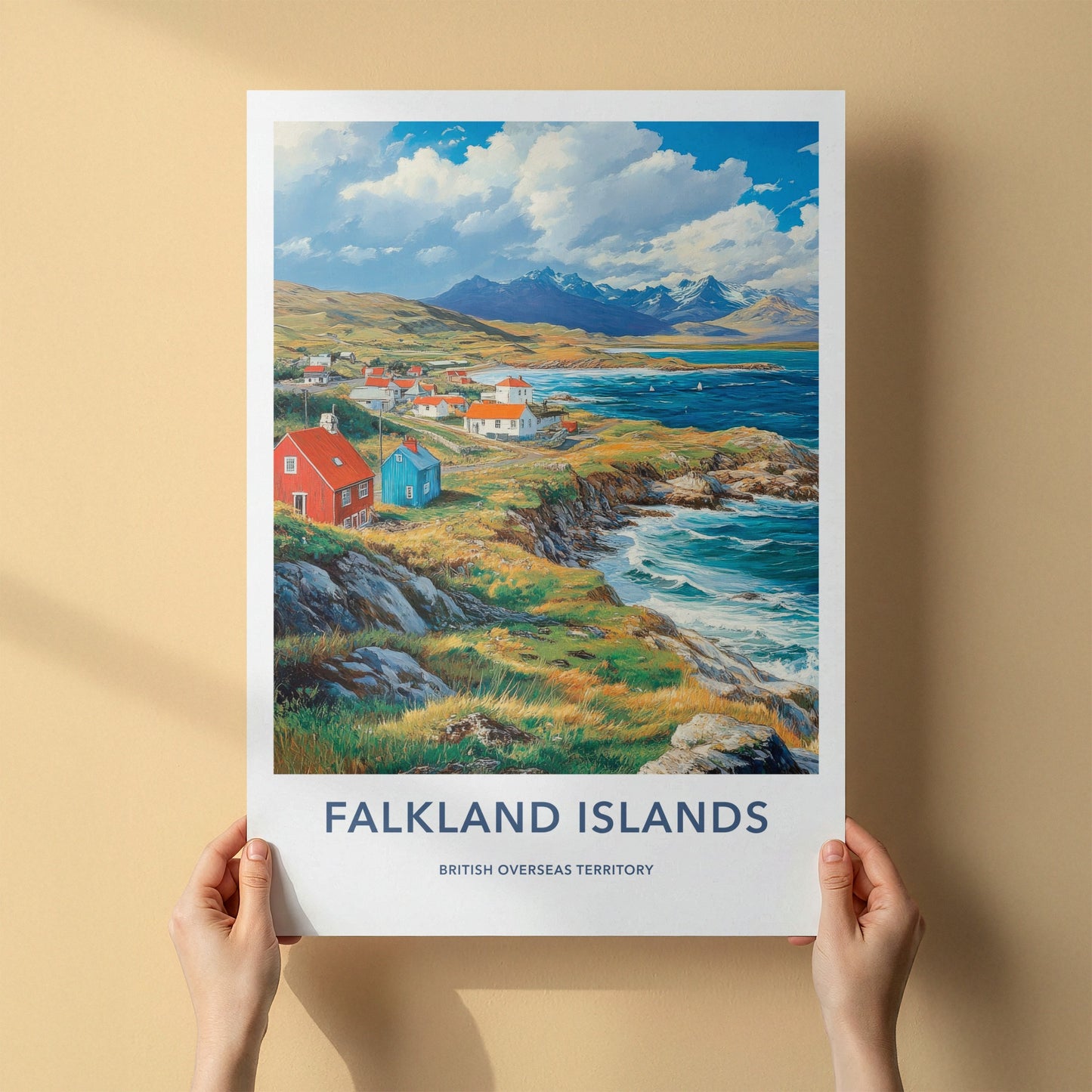 Falkland Islands Poster - Falkland Islands Wall Art - Clifftop Village View Gift
