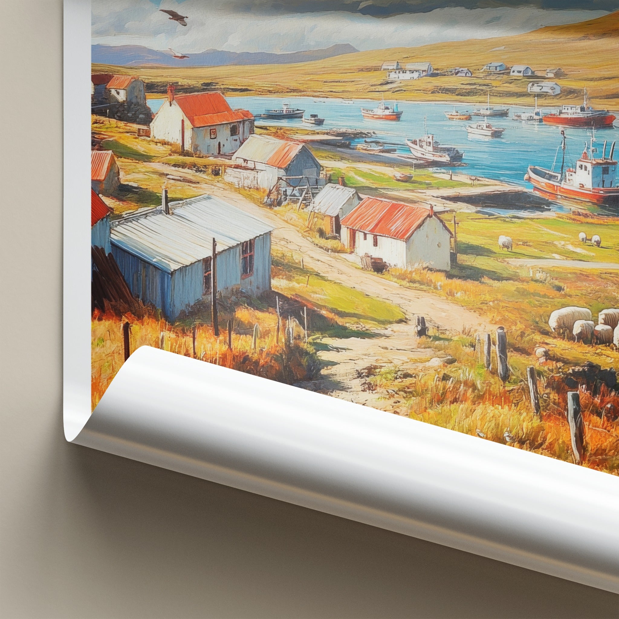 Falkland Islands Poster - Falkland Islands Wall Art - Pastoral Bay Scene Gift