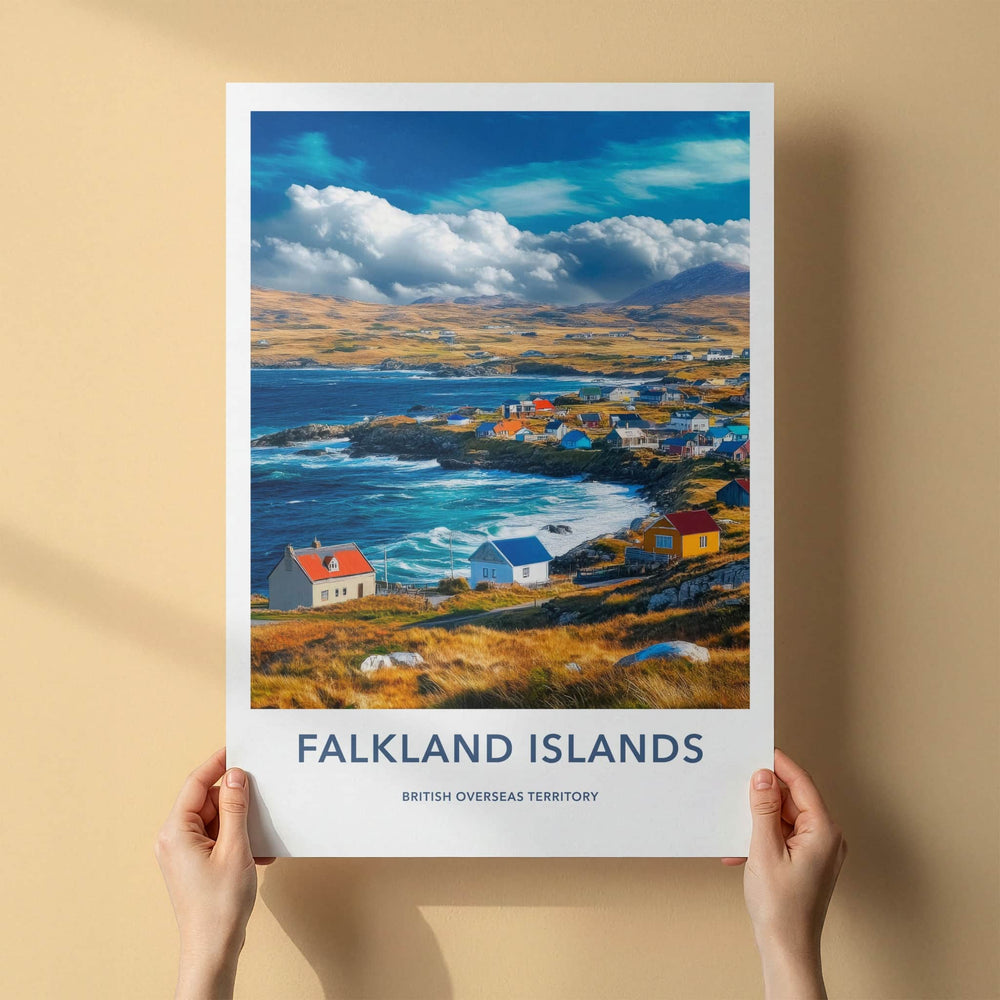 Falkland Islands Poster - United Kingdom Wall Art - Colorful Coastal Village Gift