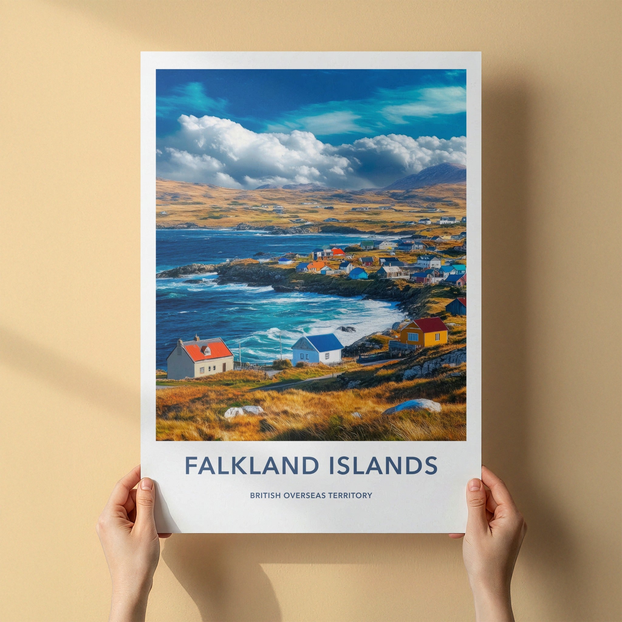 Falkland Islands Poster - United Kingdom Wall Art - Colorful Coastal Village Gift