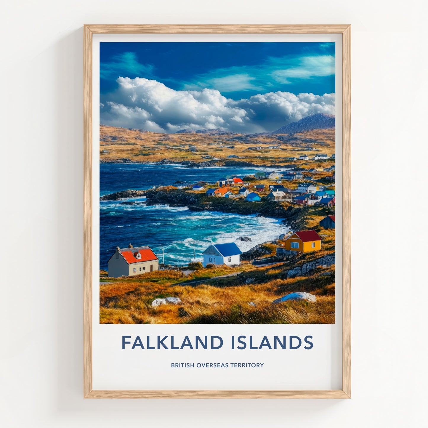 Falkland Islands Poster - United Kingdom Wall Art - Colorful Coastal Village Gift