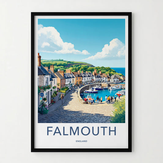 Falmouth Poster - England Travel Art - Historic harbor view Home Decor