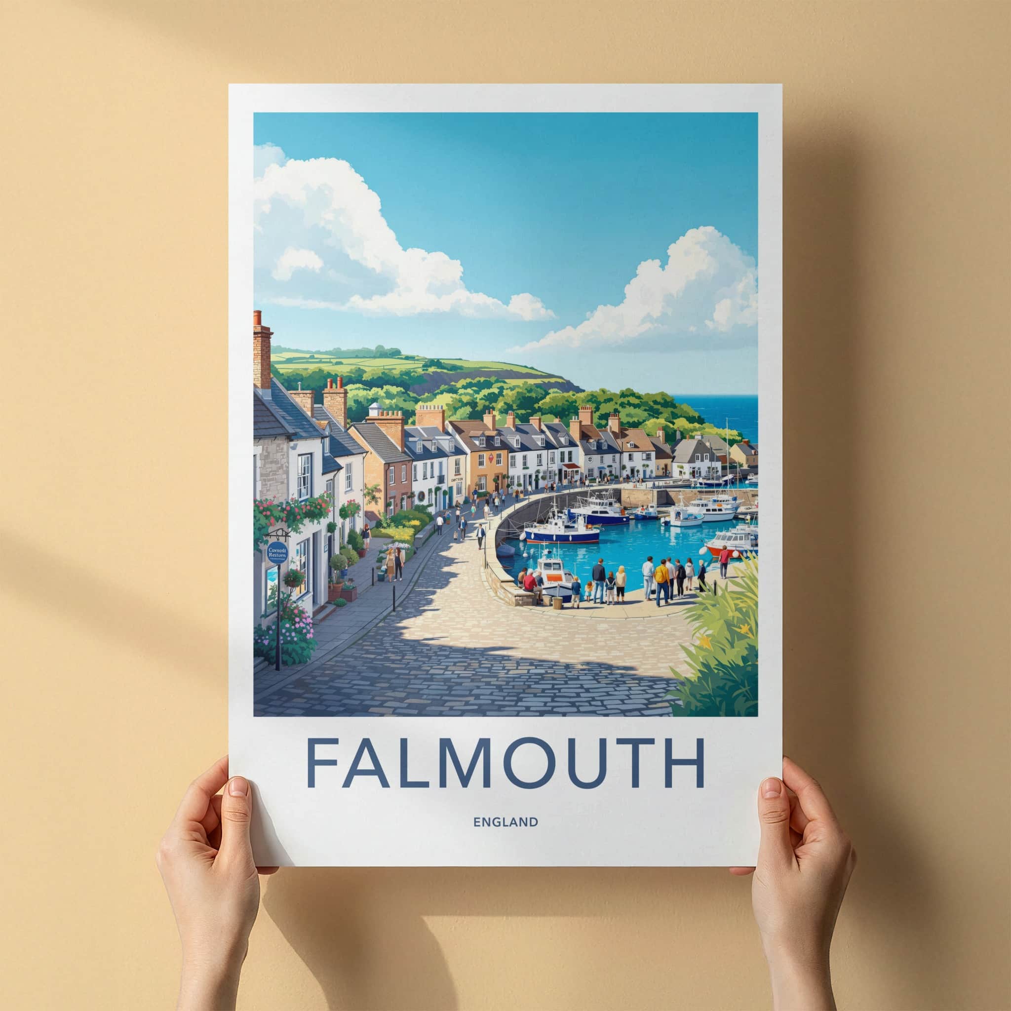 Falmouth Poster - England Travel Art - Historic harbor view Home Decor