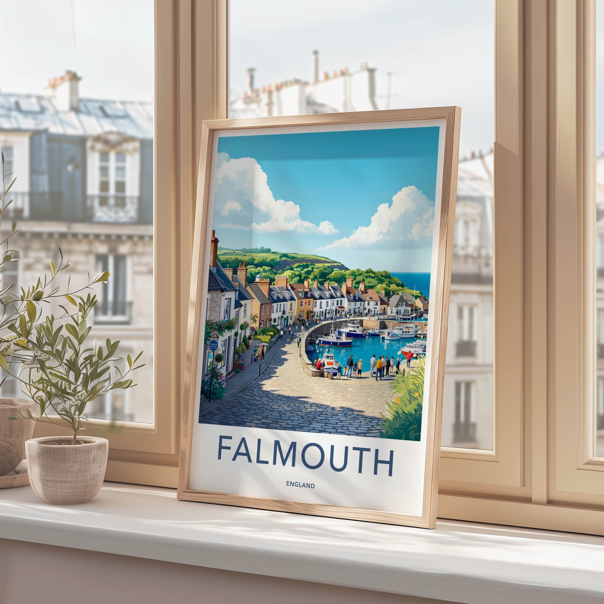 Falmouth Poster - England Travel Art - Historic harbor view Home Decor