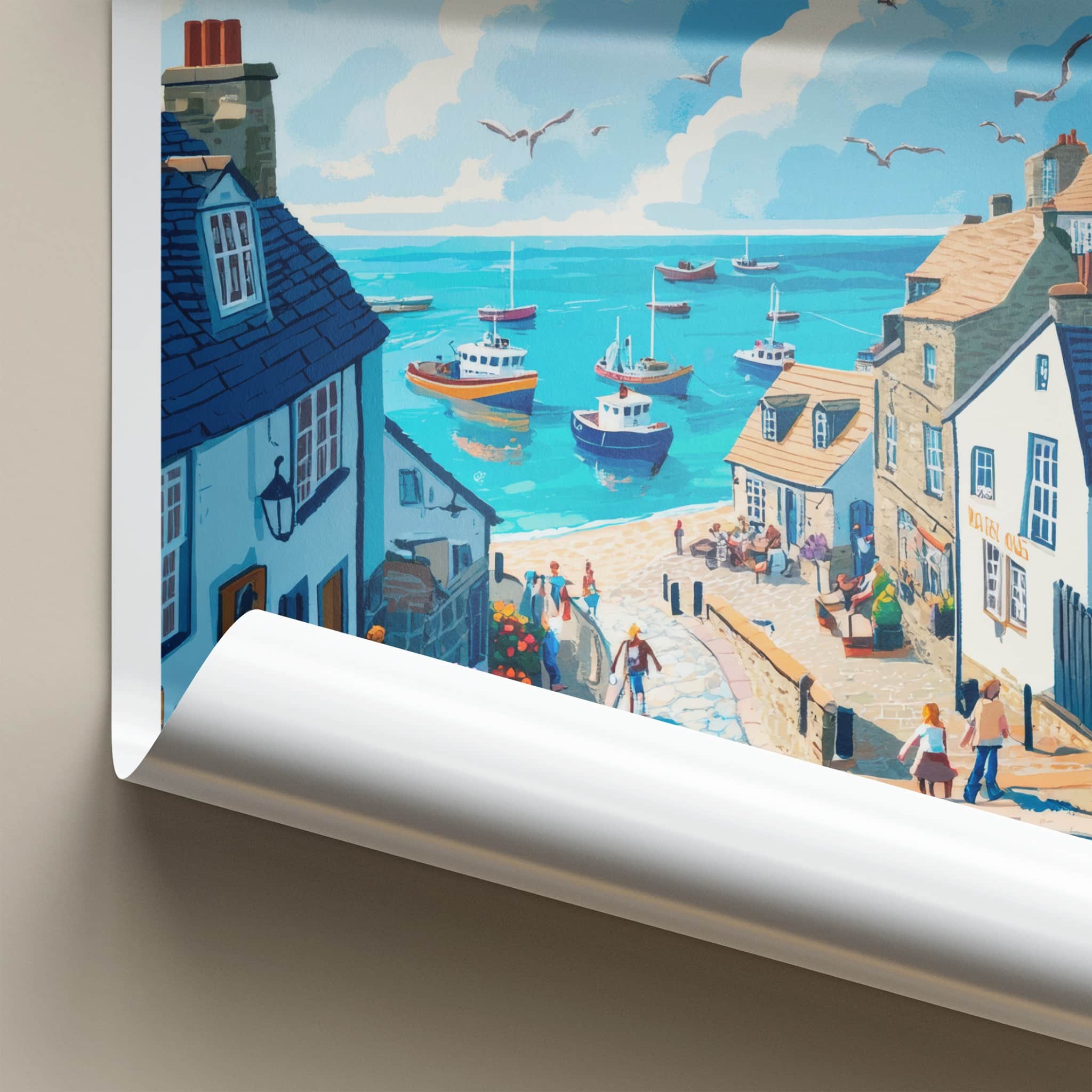 Falmouth Poster - England Travel Art - Quaint Coastal Street Wall Decor