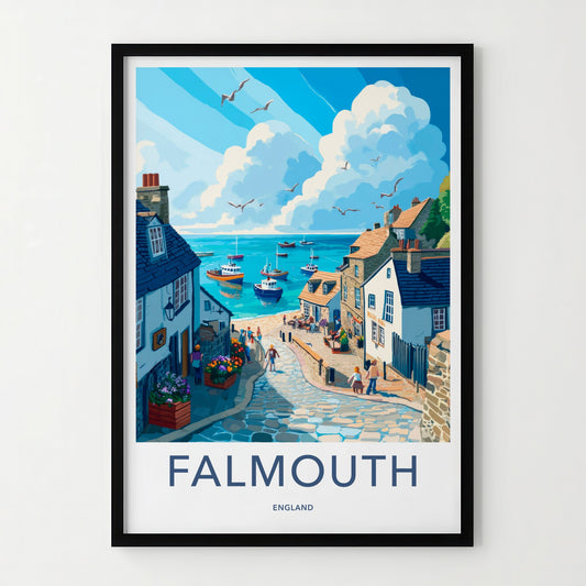 Falmouth Poster - England Travel Art - Quaint Coastal Street Wall Decor