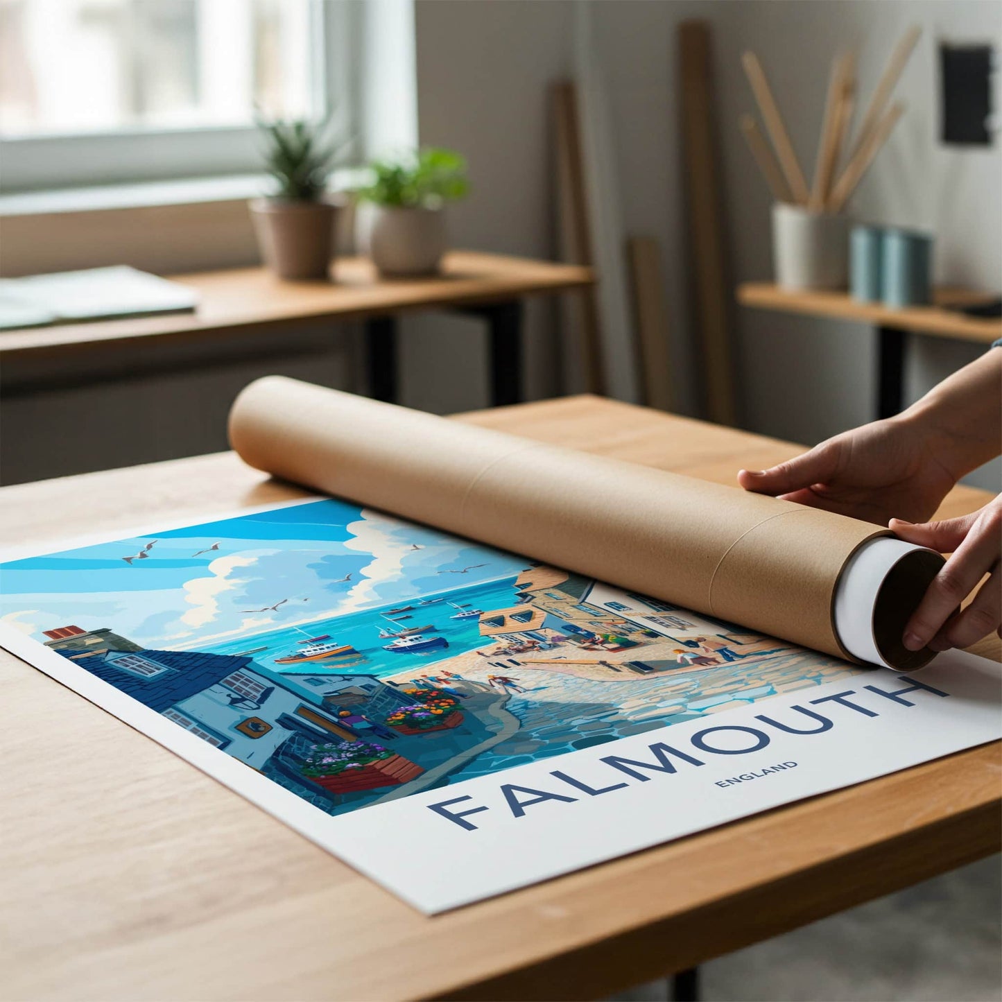 Falmouth Poster - England Travel Art - Quaint Coastal Street Wall Decor