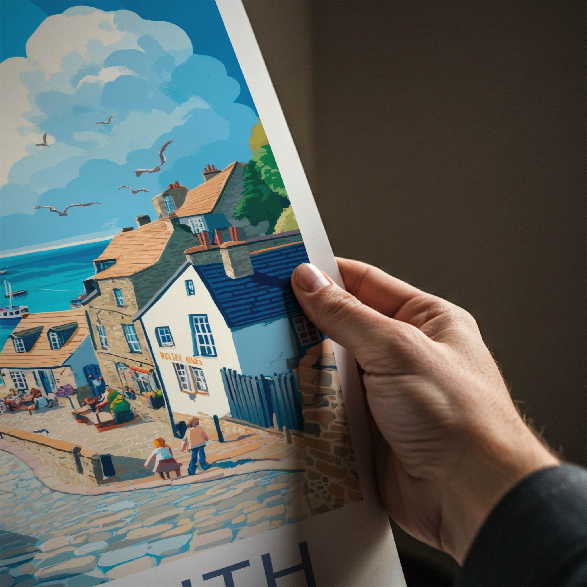 Falmouth Poster - England Travel Art - Quaint Coastal Street Wall Decor