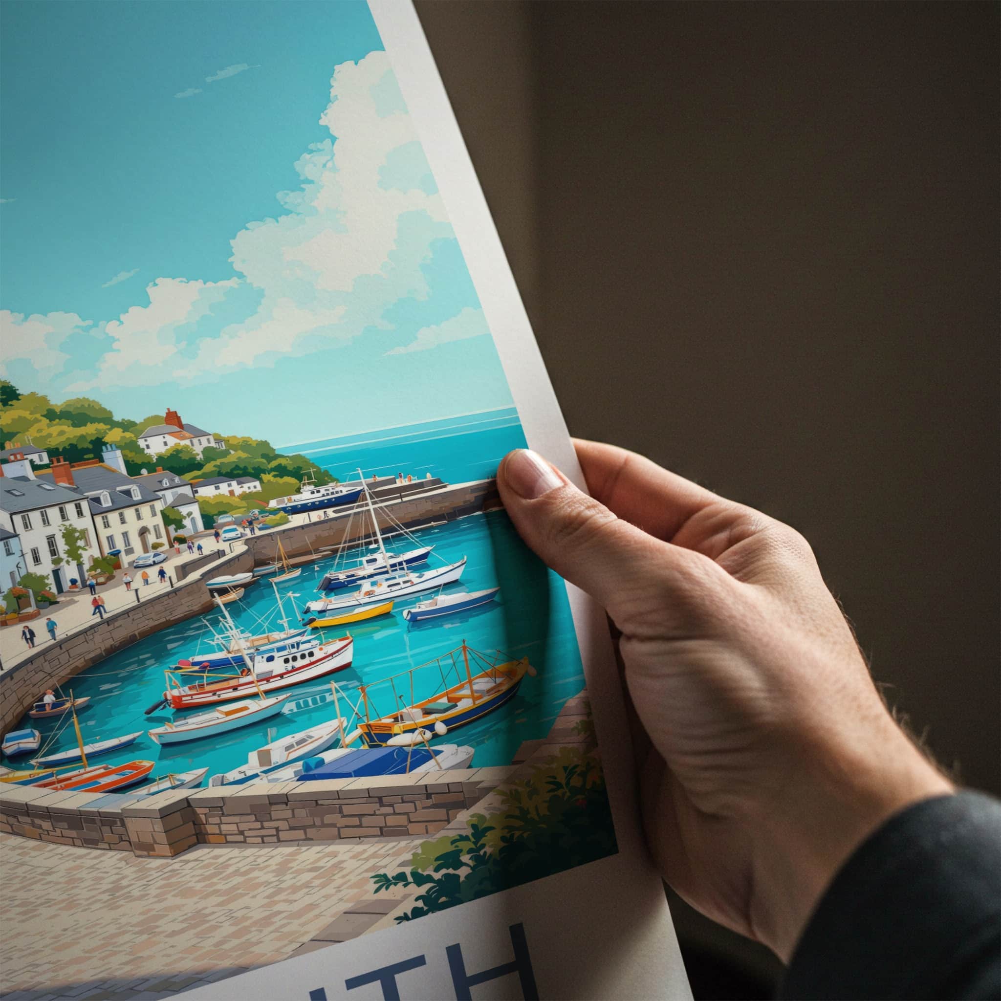 Falmouth Poster - England Travel Art - Seaside Village Promenade Home Decor