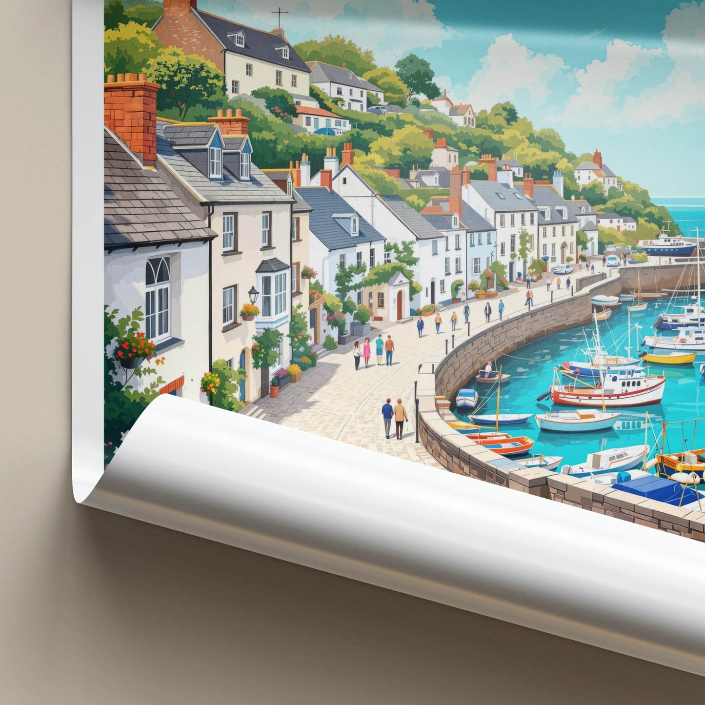 Falmouth Poster - England Travel Art - Seaside Village Promenade Home Decor