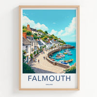 Falmouth Poster - England Travel Art - Seaside Village Promenade Home Decor