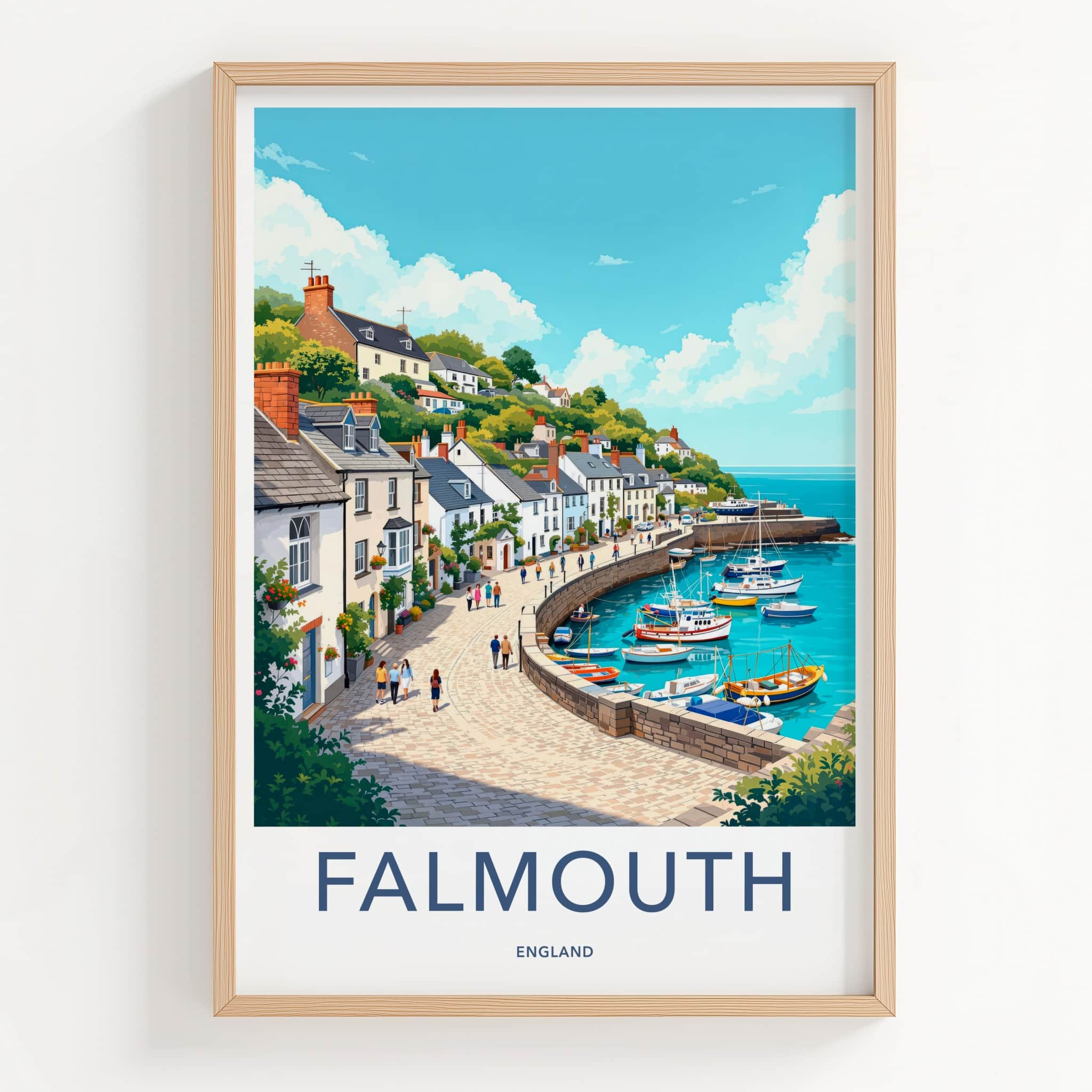 Falmouth Poster - England Travel Art - Seaside Village Promenade Home Decor