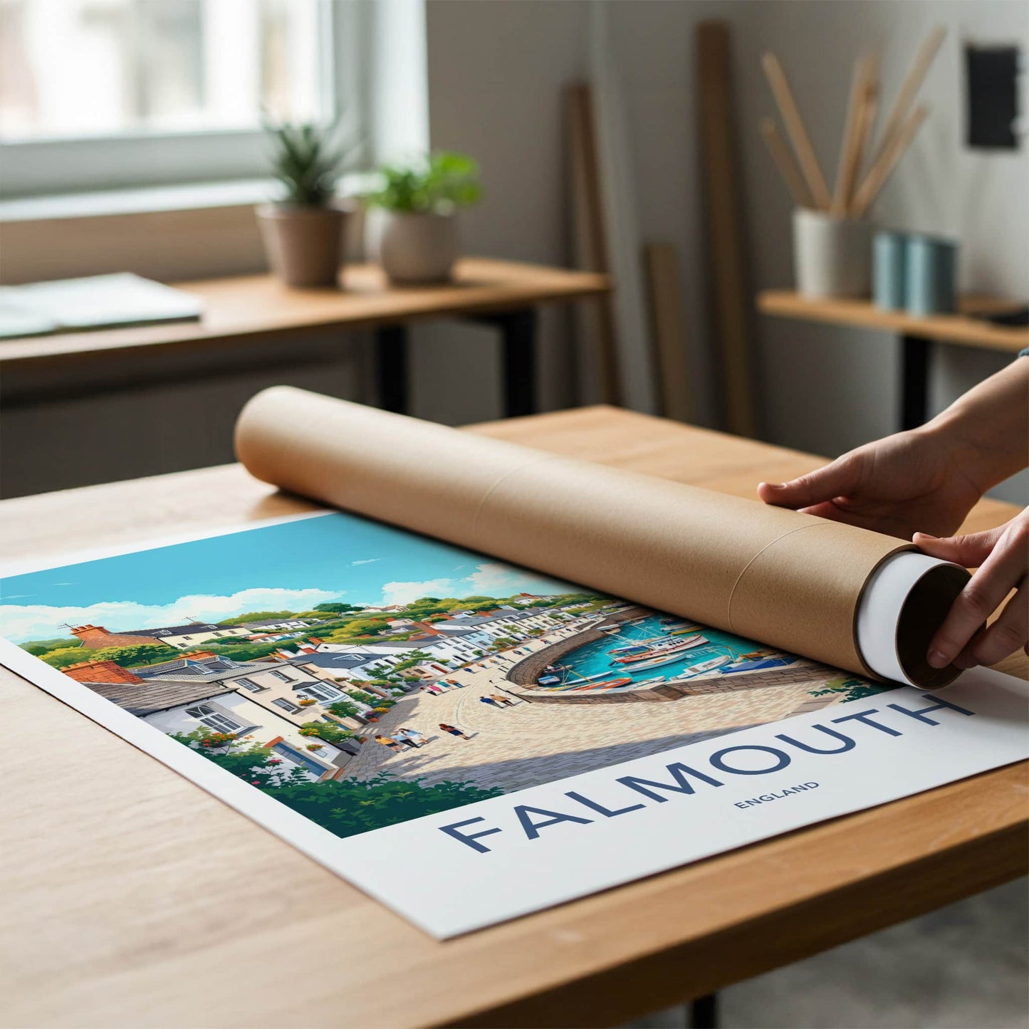 Falmouth Poster - England Travel Art - Seaside Village Promenade Home Decor