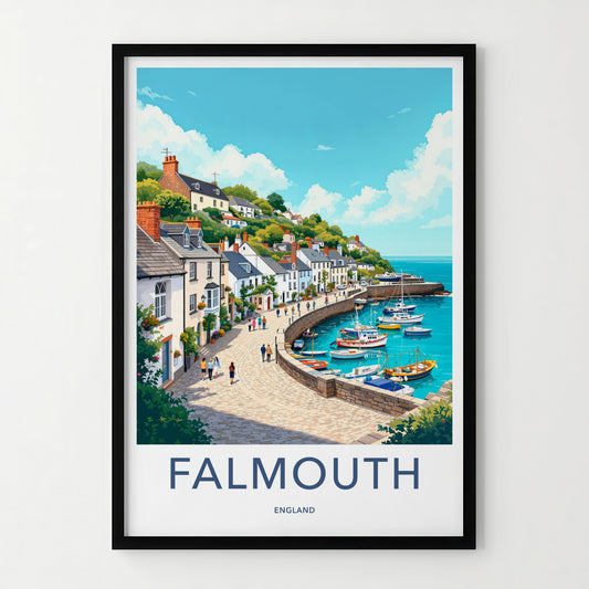 Falmouth Poster - England Travel Art - Seaside Village Promenade Home Decor