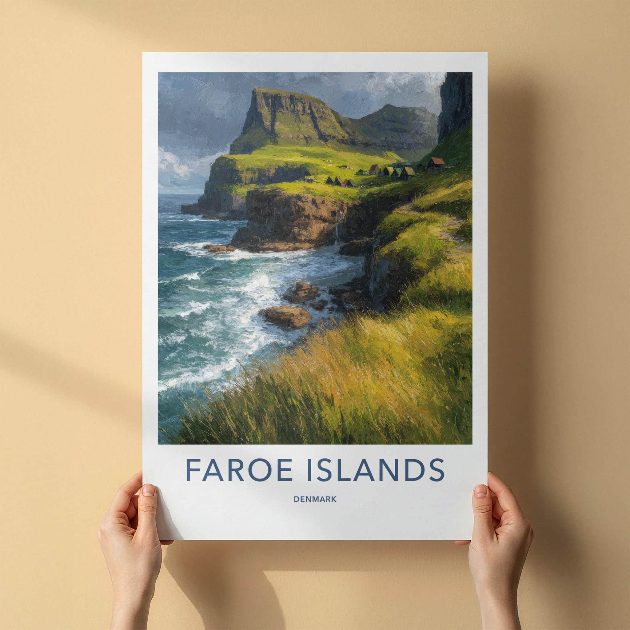 Faroe Islands Poster - Denmark Scenic Art - Dramatic Coastal Village Wall Decor