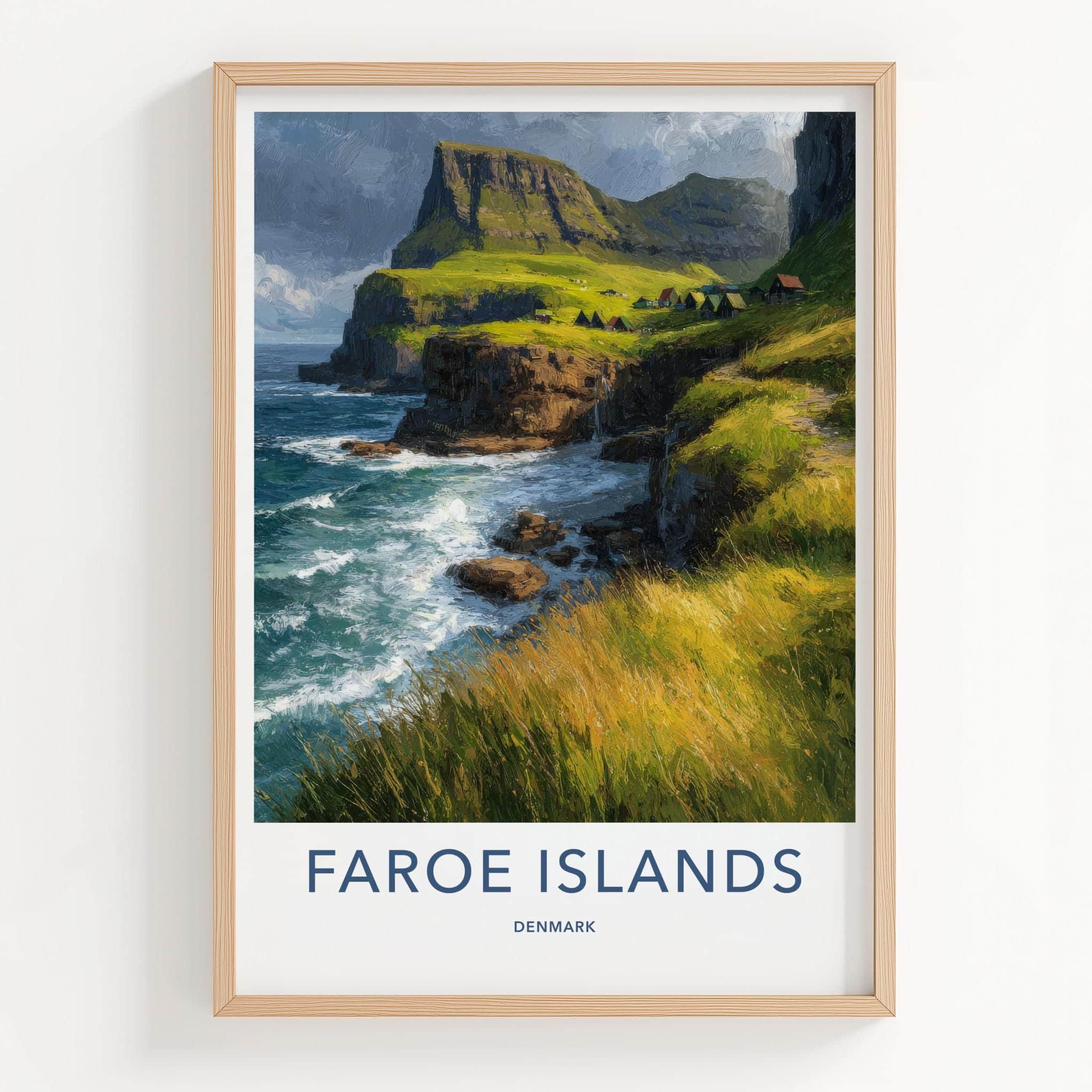 Faroe Islands Poster - Denmark Scenic Art - Dramatic Coastal Village Wall Decor