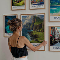 Faroe Islands Poster - Denmark Travel Art - Clifftop Village Green Home Decor