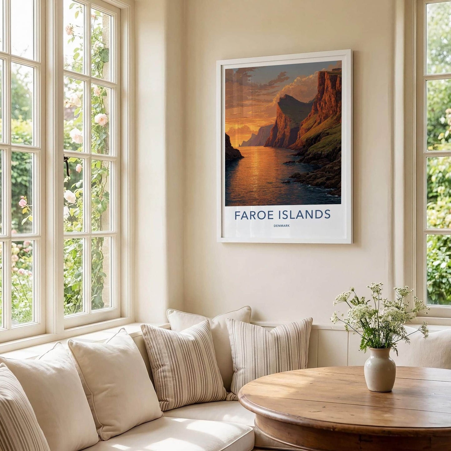 Faroe Islands Poster - Denmark Travel Art - Coastal Sunset Cliffs Home Decor