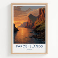 Faroe Islands Poster - Denmark Travel Art - Coastal Sunset Cliffs Home Decor