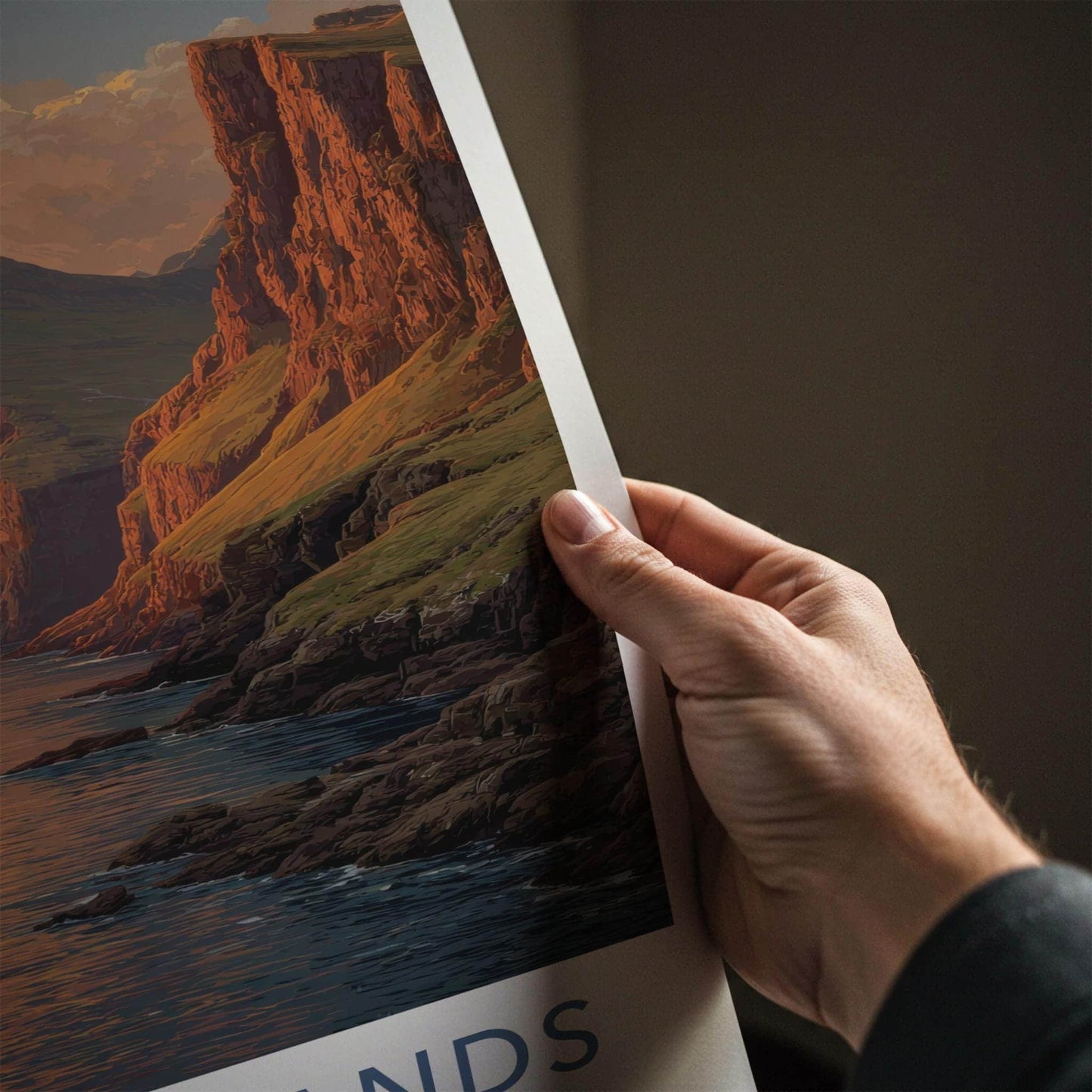 Faroe Islands Poster - Denmark Travel Art - Coastal Sunset Cliffs Home Decor