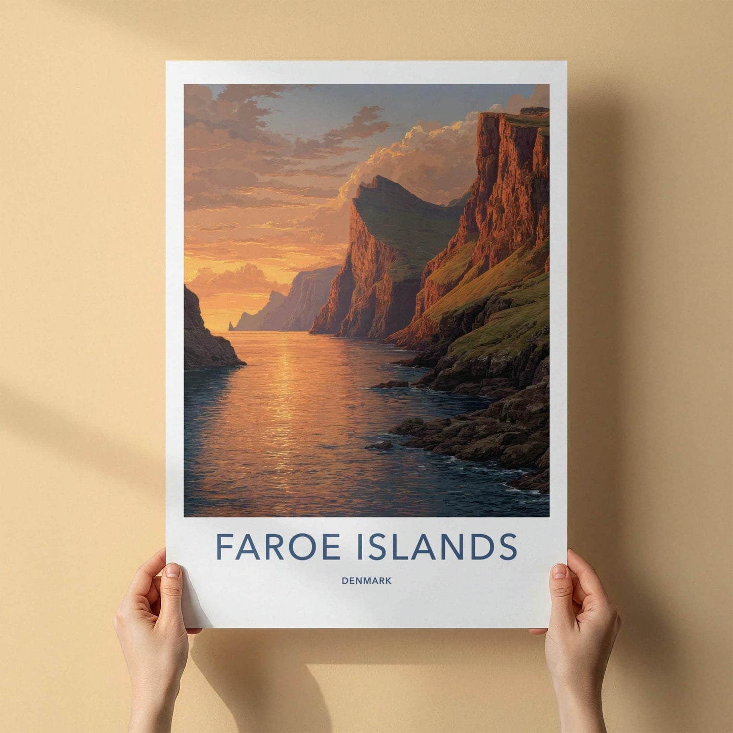Faroe Islands Poster - Denmark Travel Art - Coastal Sunset Cliffs Home Decor
