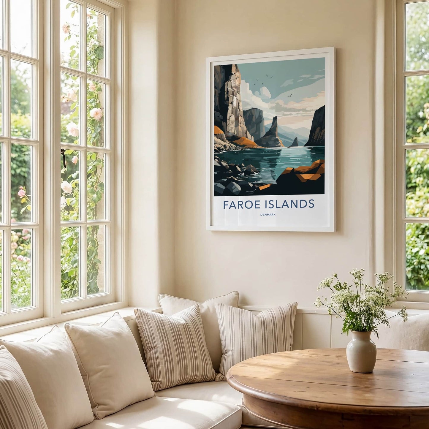 Faroe Islands Poster - Denmark Travel Art - Dramatic Fjord View Wall Decor