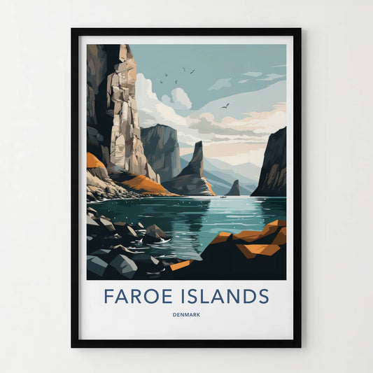 Faroe Islands Poster - Denmark Travel Art - Dramatic Fjord View Wall Decor