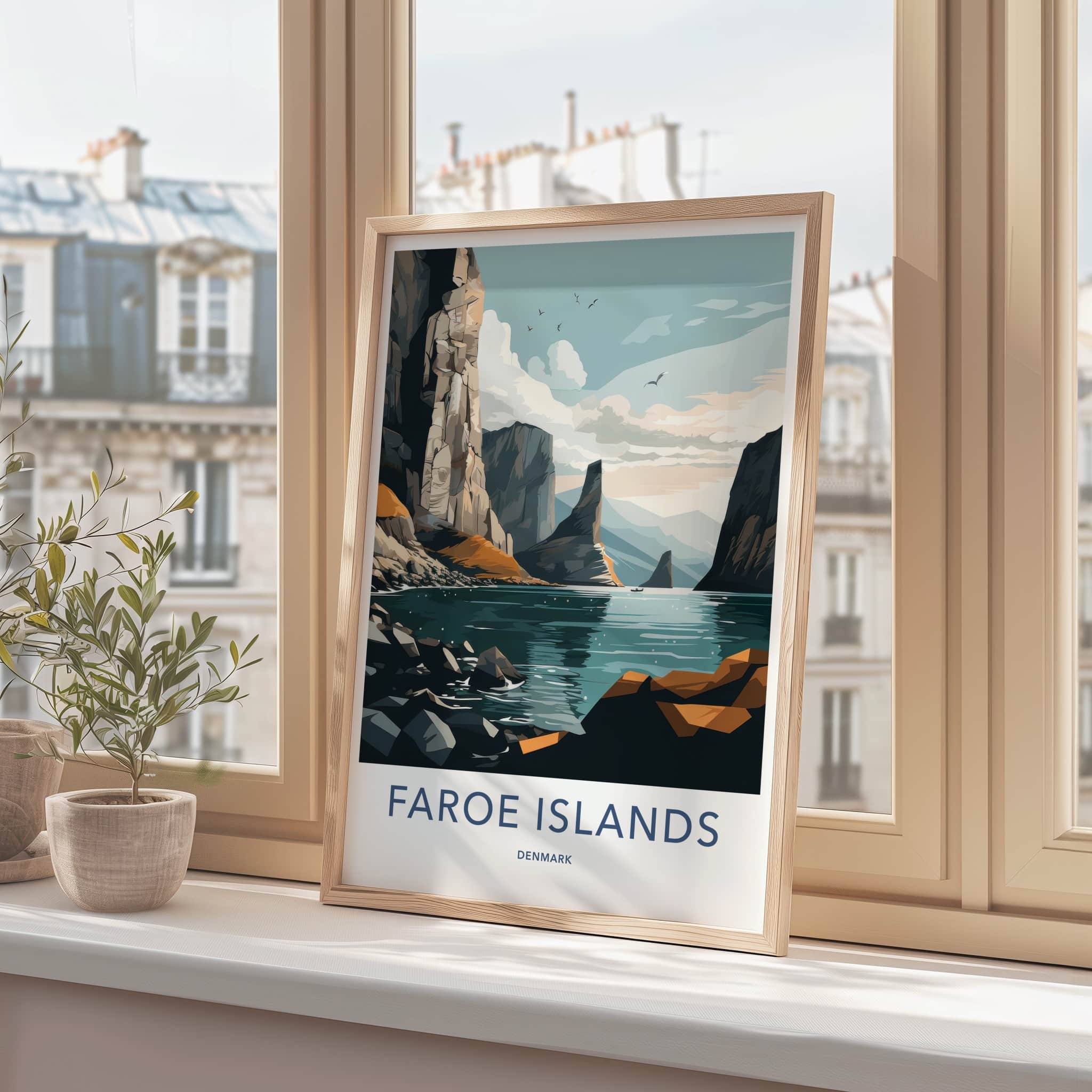 Faroe Islands Poster - Denmark Travel Art - Dramatic Fjord View Wall Decor