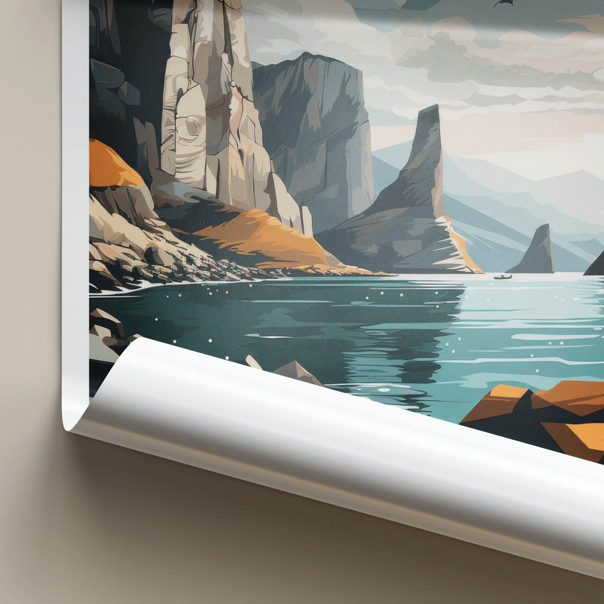 Faroe Islands Poster - Denmark Travel Art - Dramatic Fjord View Wall Decor