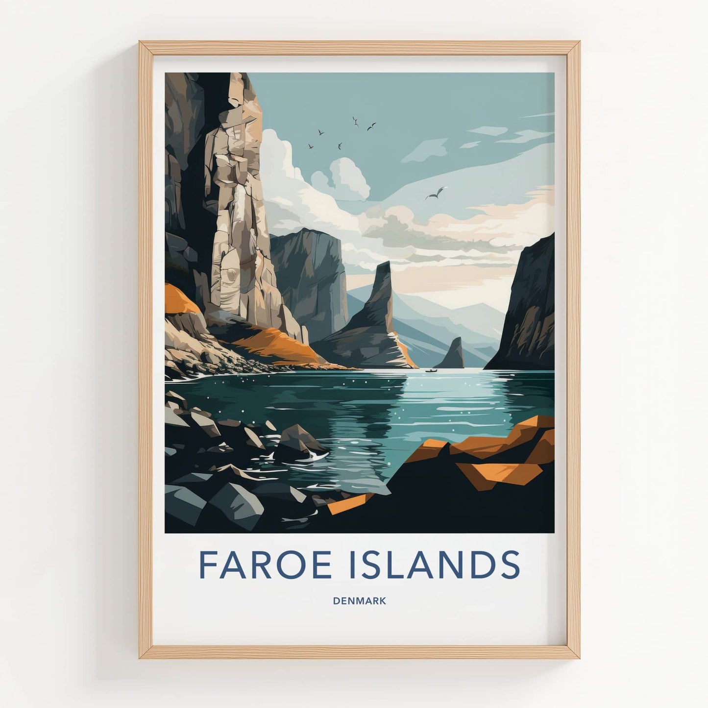 Faroe Islands Poster - Denmark Travel Art - Dramatic Fjord View Wall Decor