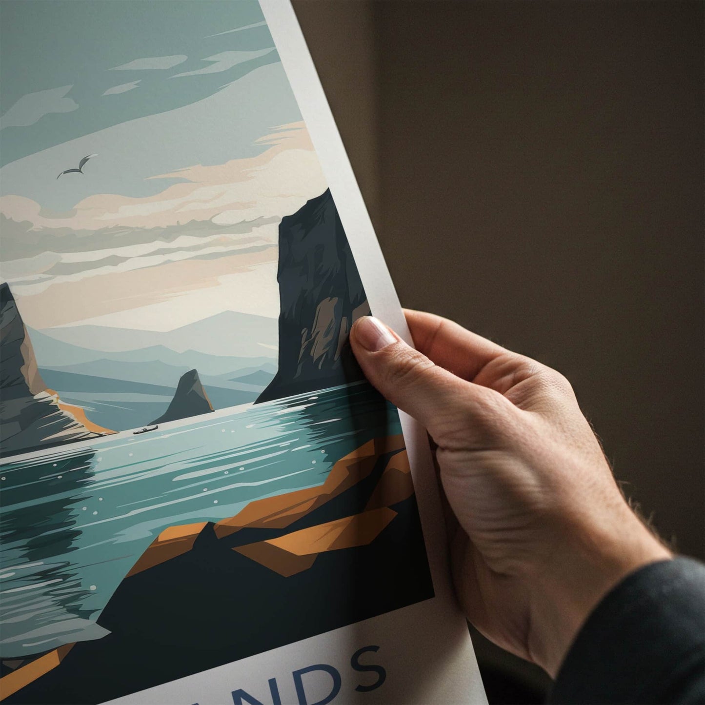 Faroe Islands Poster - Denmark Travel Art - Dramatic Fjord View Wall Decor
